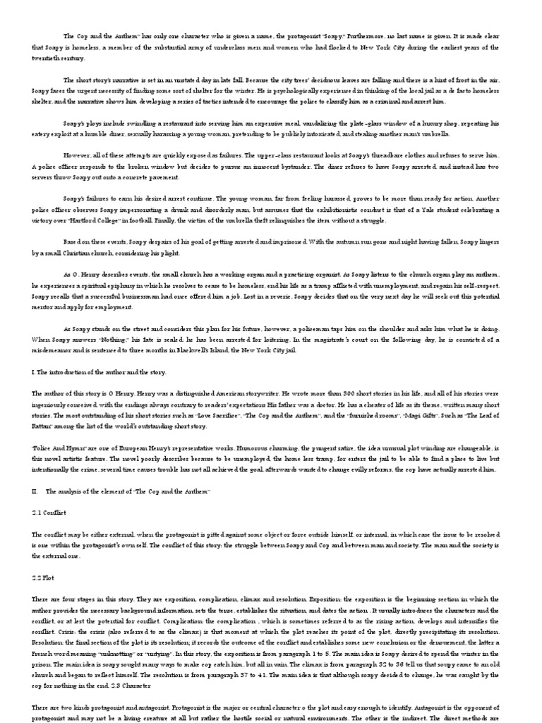the cop and the anthem summary in english the cop and the anthem analysis pdf